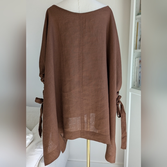 Chocolate Linen Tunic Shawl - Picture 2 of 7